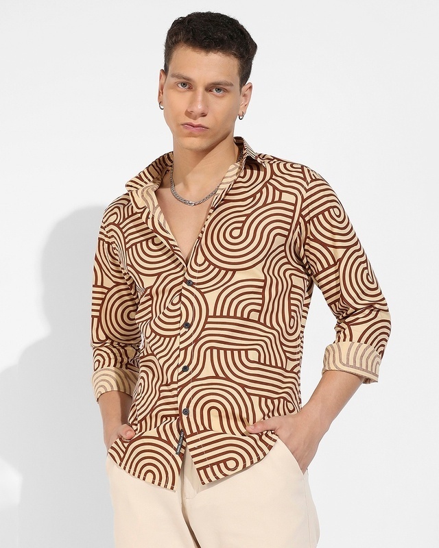 Shop Men's Beige & Brown All Over Printed Shirt-Front