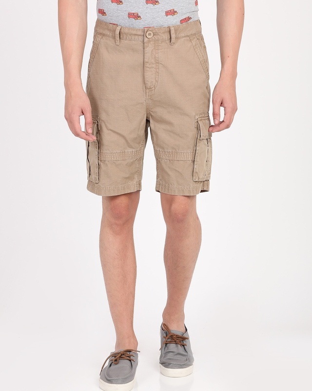 Shop Men's Beige Cotton Shorts-Front