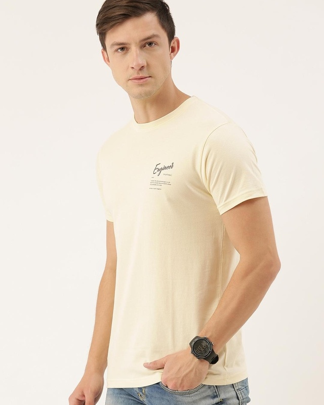 Shop Men's Beige Engineer Typography T-shirt-Front
