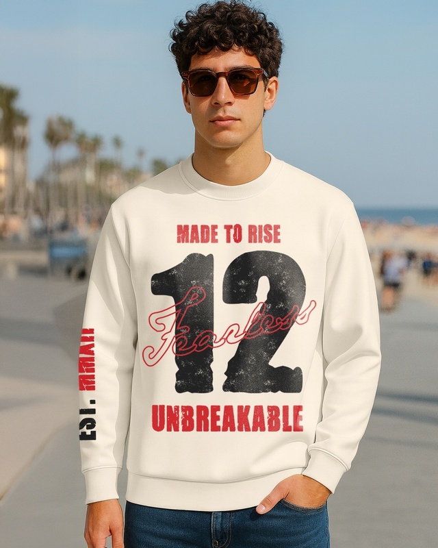 Shop Men's Beige Fearless Typography Oversized Sweatshirt-Front