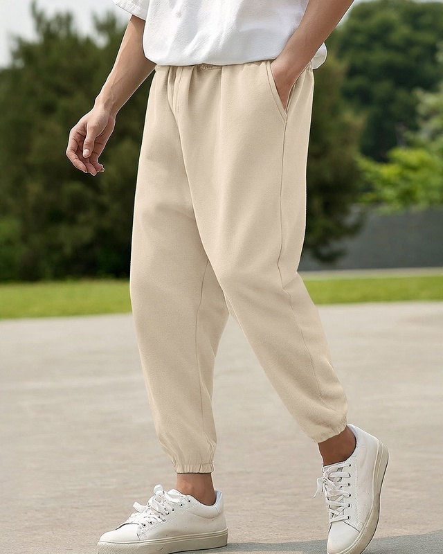 Shop Men's Beige Oversized Joggers-Front