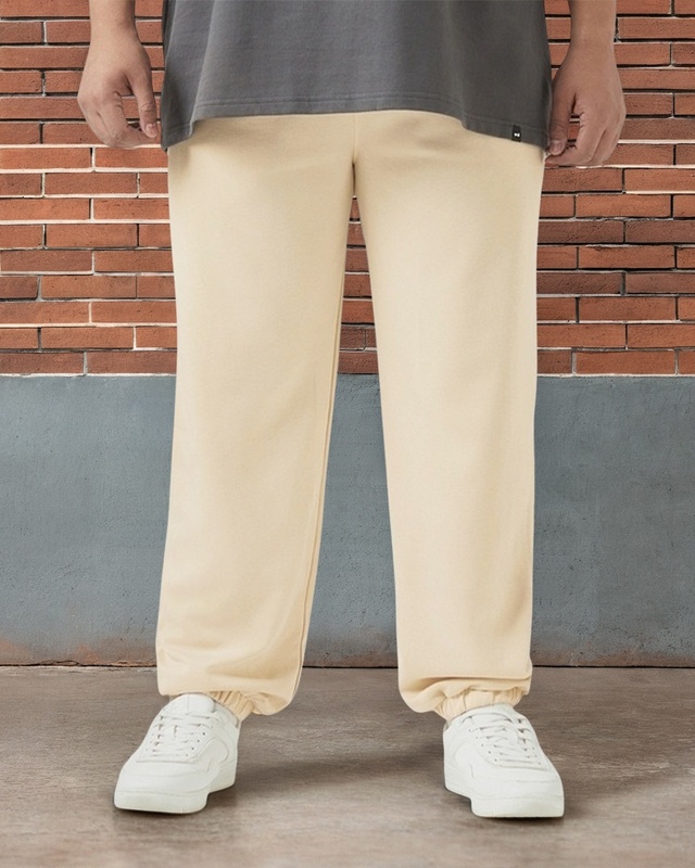 Shop Men's Beige Oversized Plus Size Joggers-Front