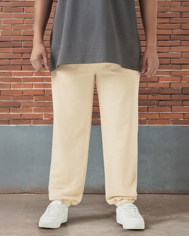 Shop Men's Beige Oversized Plus Size Joggers-Front