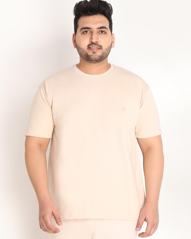 Shop Men's Beige Plus Size T-shirt-Front