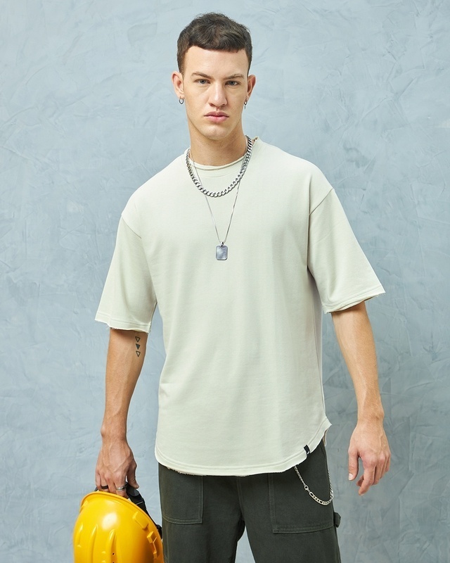 Shop Men's Beige Oversized T-shirt-Front