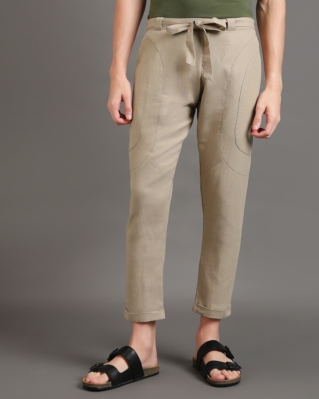 Shop Men's Beige Plus Size Hippy Pants-Front