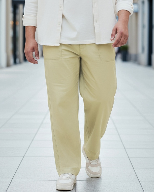 Shop Men's Beige Plus Size Pants-Front