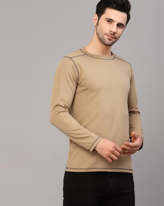 Men's Beige Corduroy Slim Fit T-shirt