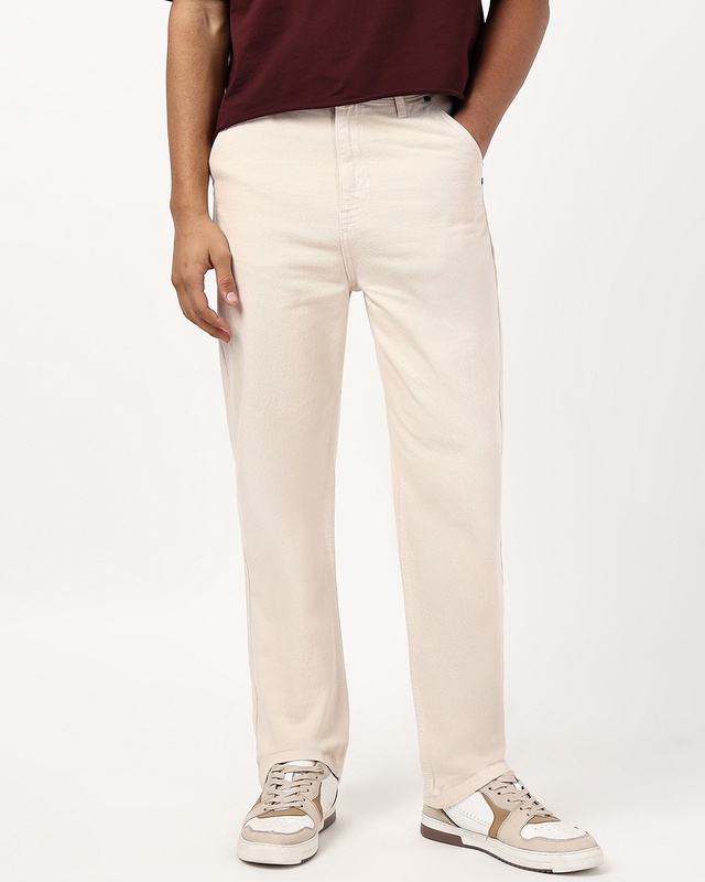 Shop Men's Beige Straight Fit Jeans-Front