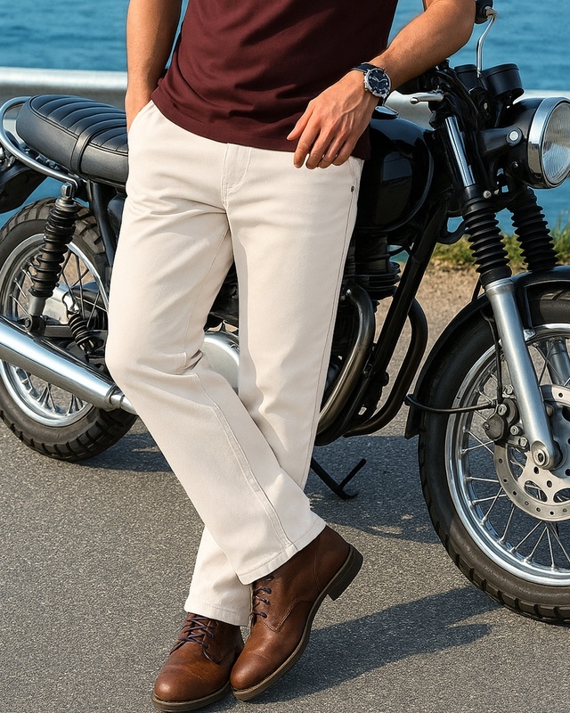 Shop Men's Beige Straight Fit Jeans-Front