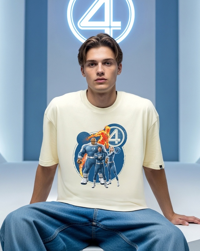 Shop Men's Beige The Fantastic Graphic Printed Oversized T-shirt-Front
