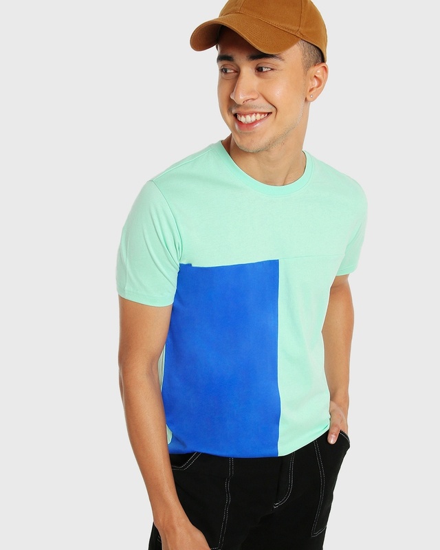 Men's Bird Egg Blue Color Block T-shirt