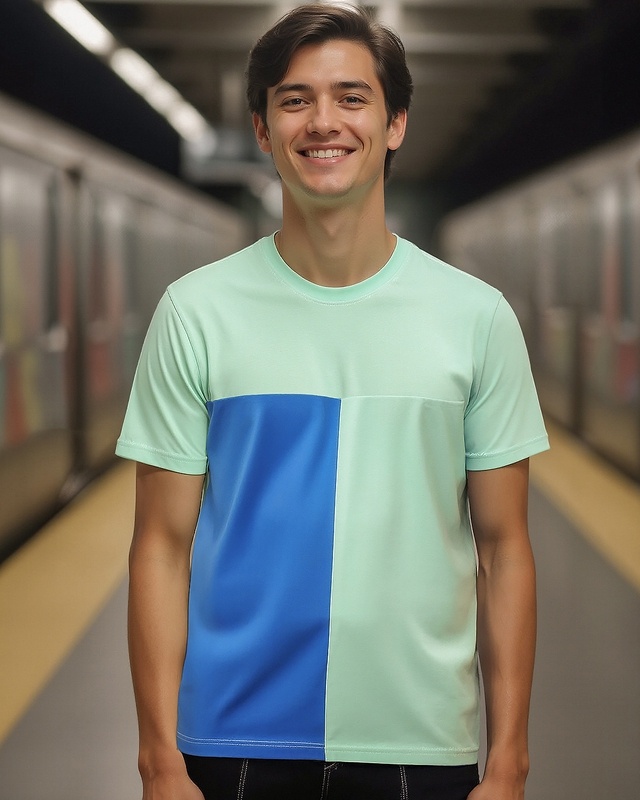 Shop Men's Bird Egg Blue Color Block T-shirt-Front