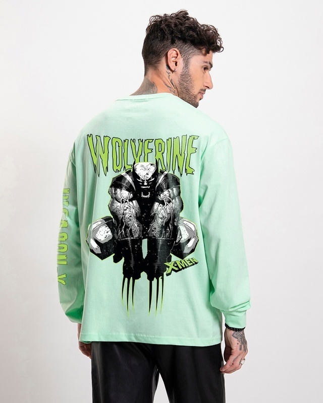 Shop Men's Green Wolverine Graphic Printed Oversized T-shirt-Front