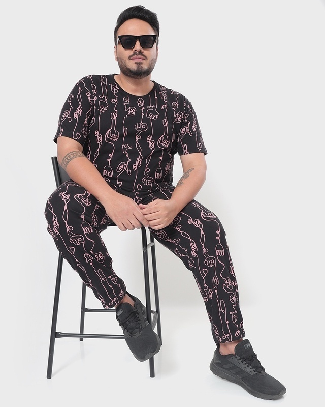Shop Men's Black Abstract All Over Printed Plus Size Relaxed Fit Co-ords-Front