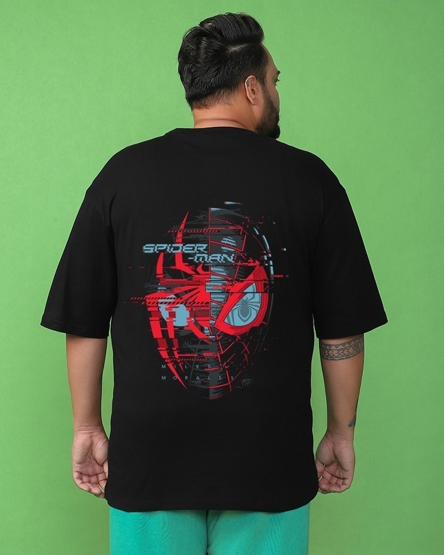 Shop Men's Black Across The Spiderverse Graphic Printed Oversized Plus Size T-shirt-Front