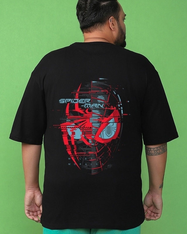 Shop Men's Black Across The Spiderverse Graphic Printed Oversized Plus Size T-shirt-Front