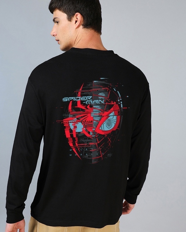 Shop Men's Black Across The Spiderverse Graphic Printed Oversized T-shirt-Front