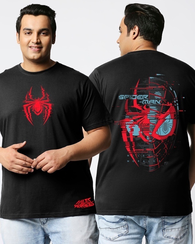 Shop Men's Black Across The Spiderverse Graphic Printed Plus Size T-shirt-Front