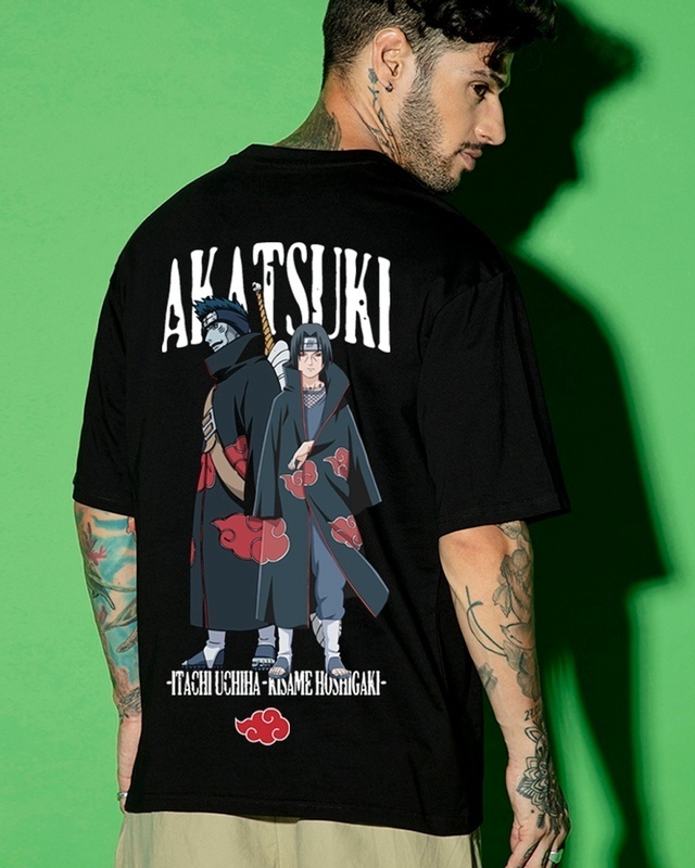 Shop Men's Black Akatsuki Duo Graphic Printed Oversized T-shirt-Front