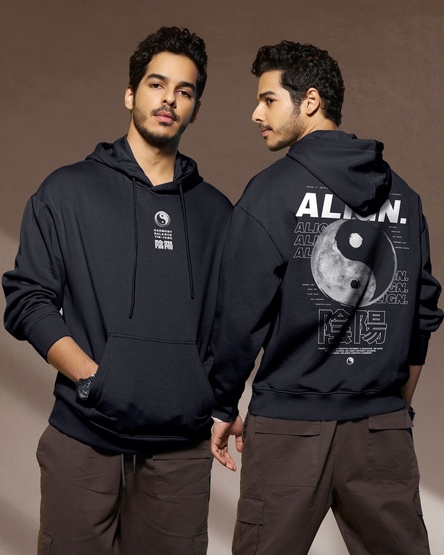 Shop Men's Black Align Typography Oversized Hoodie-Front