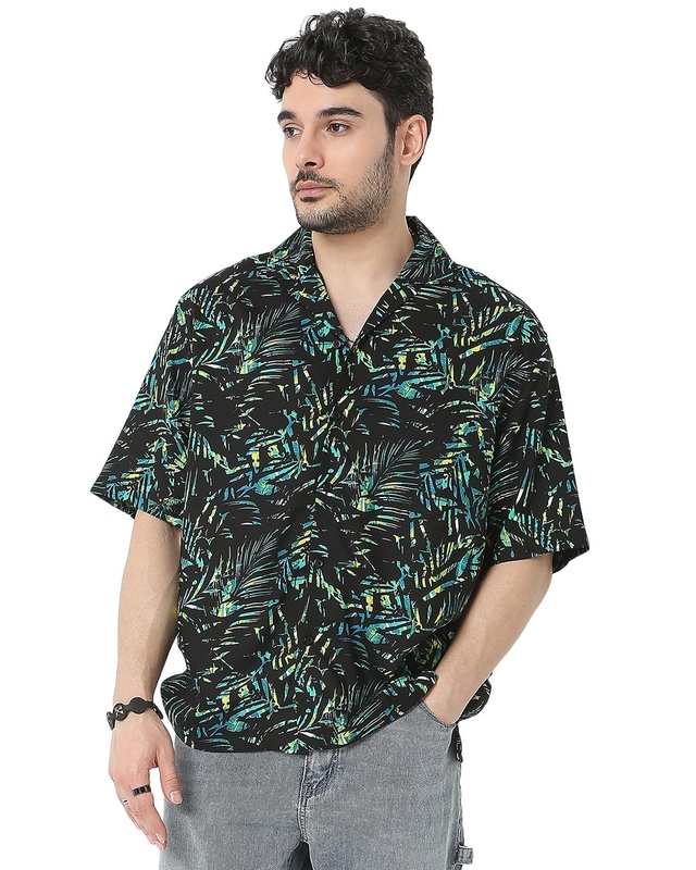 Shop Men's Black All Over Abstract Printed Relaxed Fit Shirt-Front