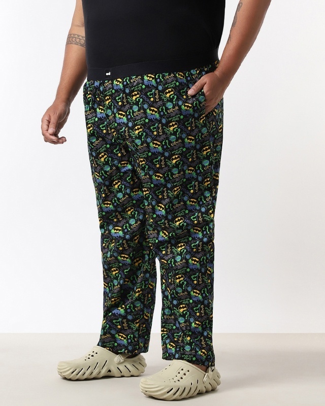 Shop Men's Black All Over Batman Printed Plus Size Pyjamas-Front