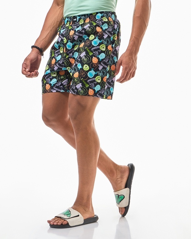 Shop Men's Black All Over Printed Boxers-Front