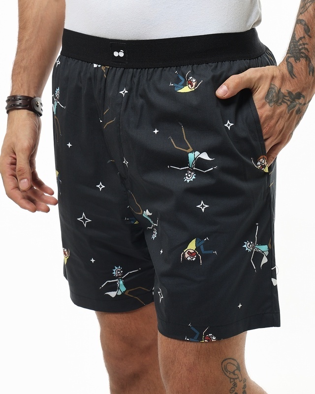 Shop Men's Black Rick & Morty All Over Printed Boxers-Front