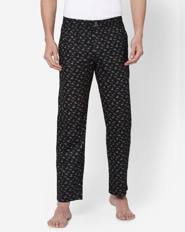 Shop Men's Black All Over Printed Cotton Lounge Pants-Front