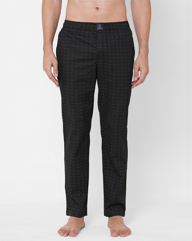 Shop Men's Black All Over Printed Cotton Lounge Pants-Front