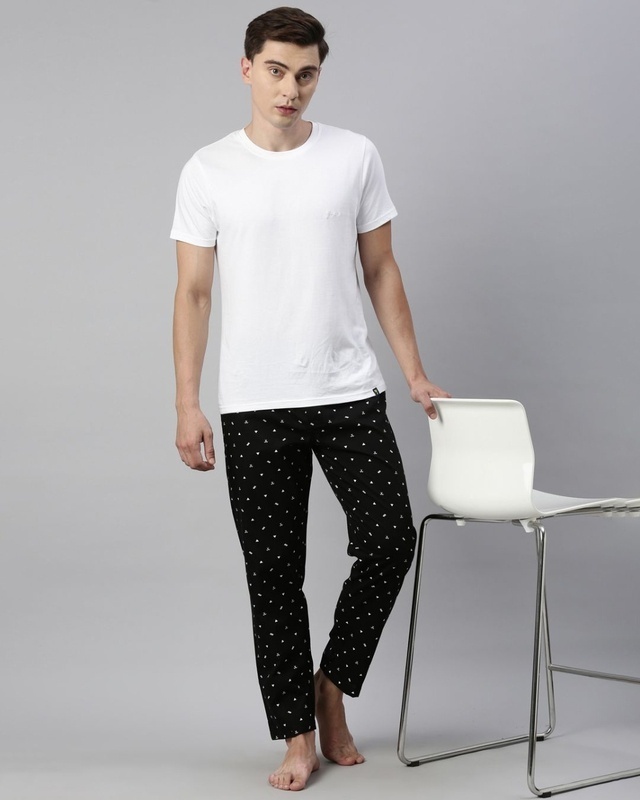 Shop Men's Black All Over Printed Cotton Pyjamas-Front