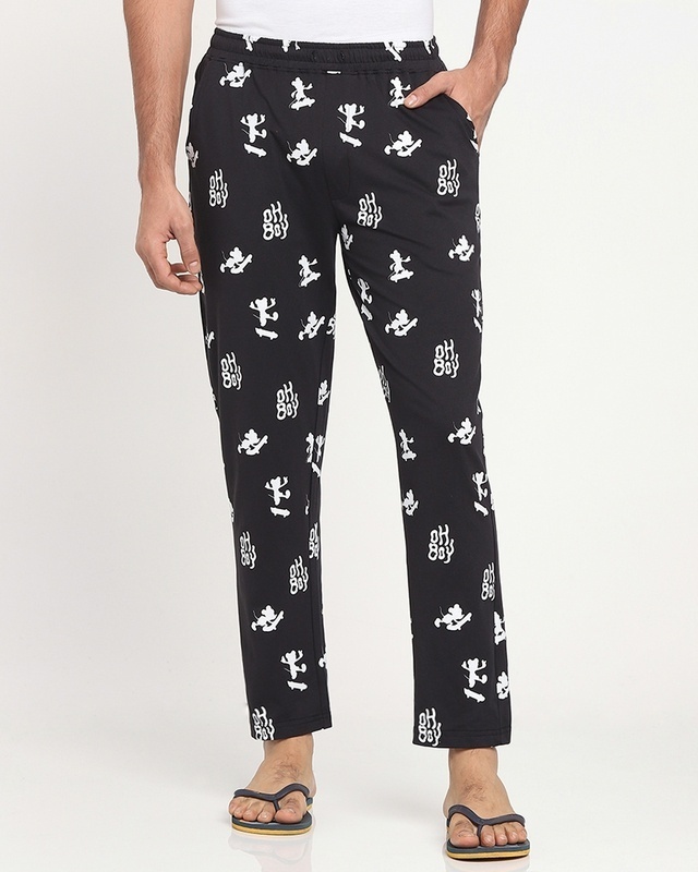 Shop Men's Black All Over Printed Lounge Pyjamas-Front