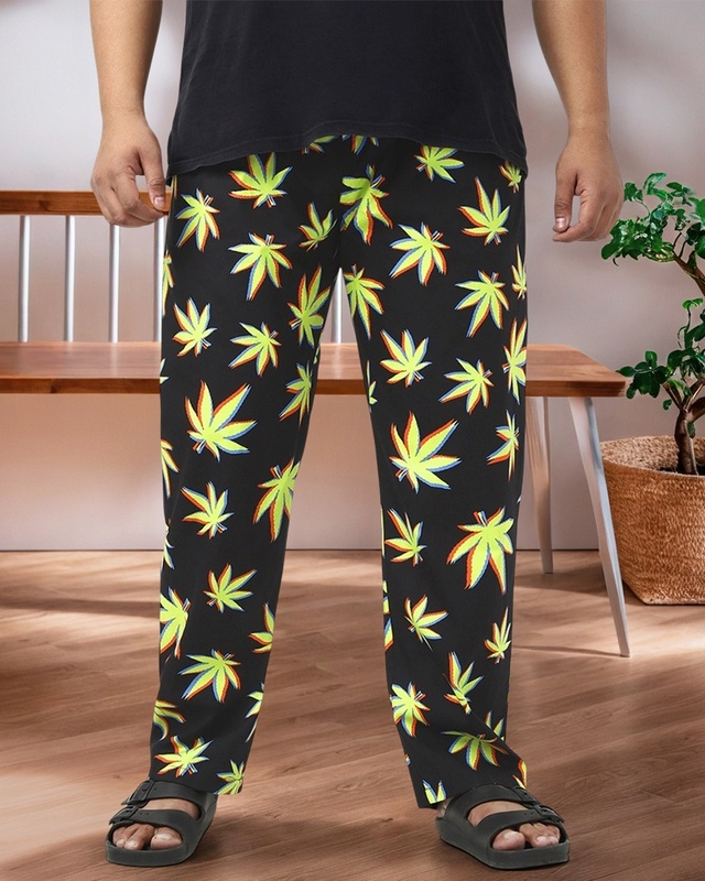 Shop Men's Black All Over Printed Plus Size Pyjamas-Front