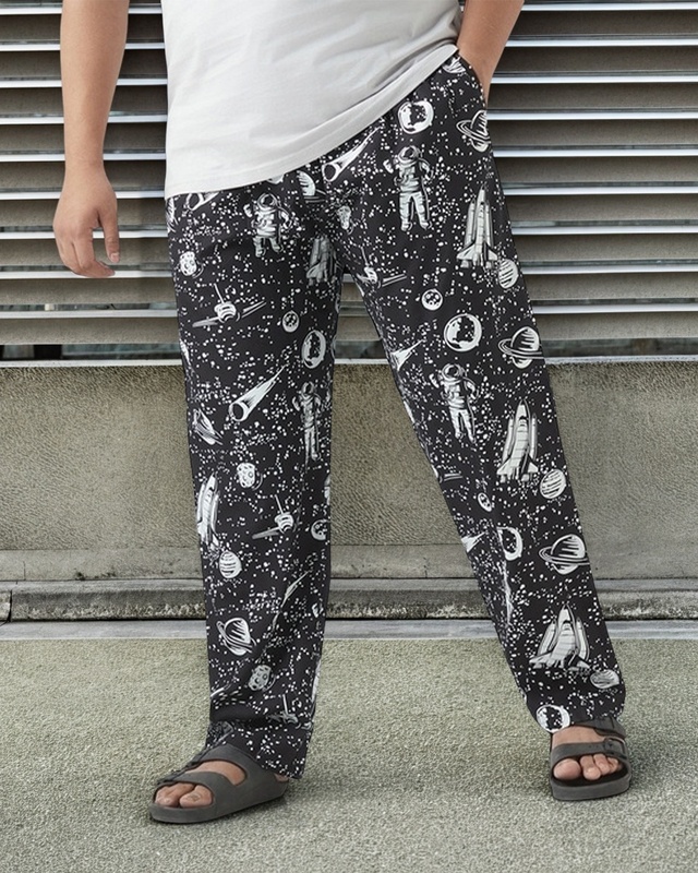 Shop Men's Black All Over Printed Plus Size Pyjamas-Front
