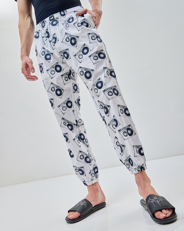 Shop Men's White All Over Printed Pyjamas-Front