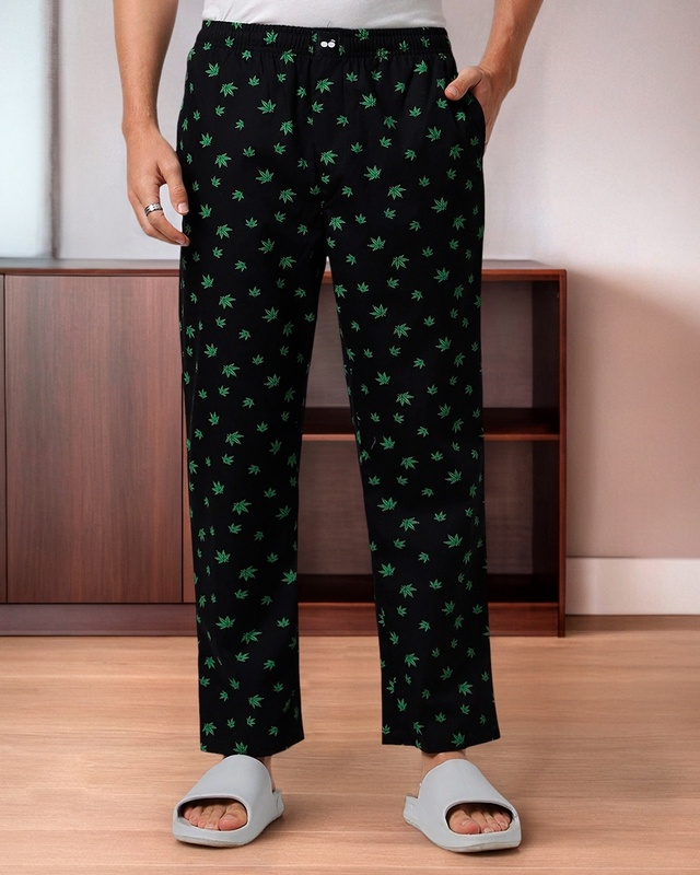 Shop Men's Black All Over Printed Pyjamas-Front