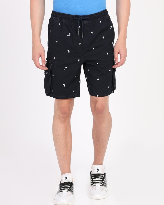 Shop Men's Black All Over Tree Printed Shorts-Front