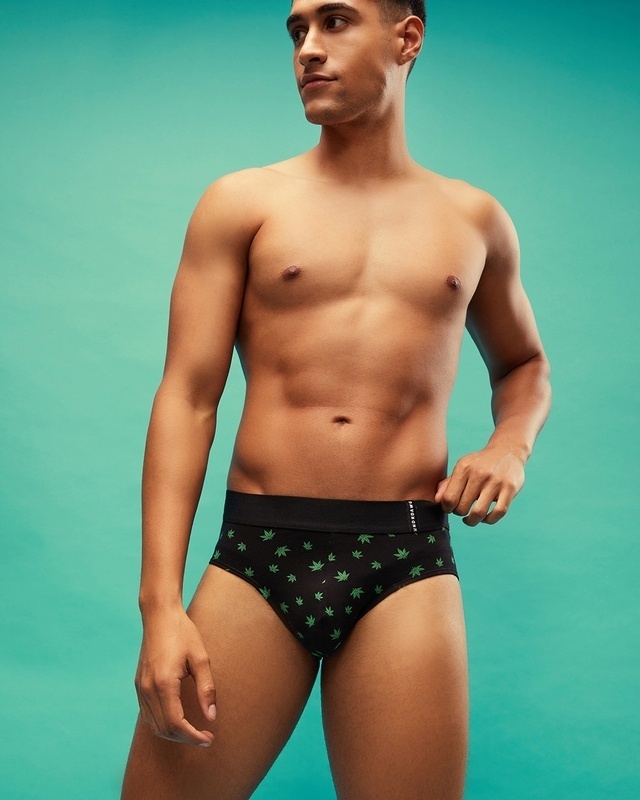 Shop Men's Black All Over Weed Printed Brief-Front