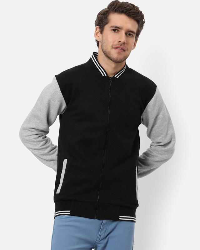 Shop Men's Black and Grey Color Block Jacket-Front