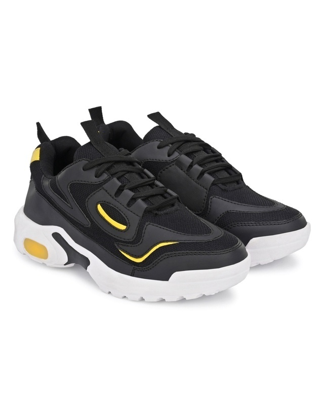 Shop Men's Black and Yellow Designer Sneakers-Front