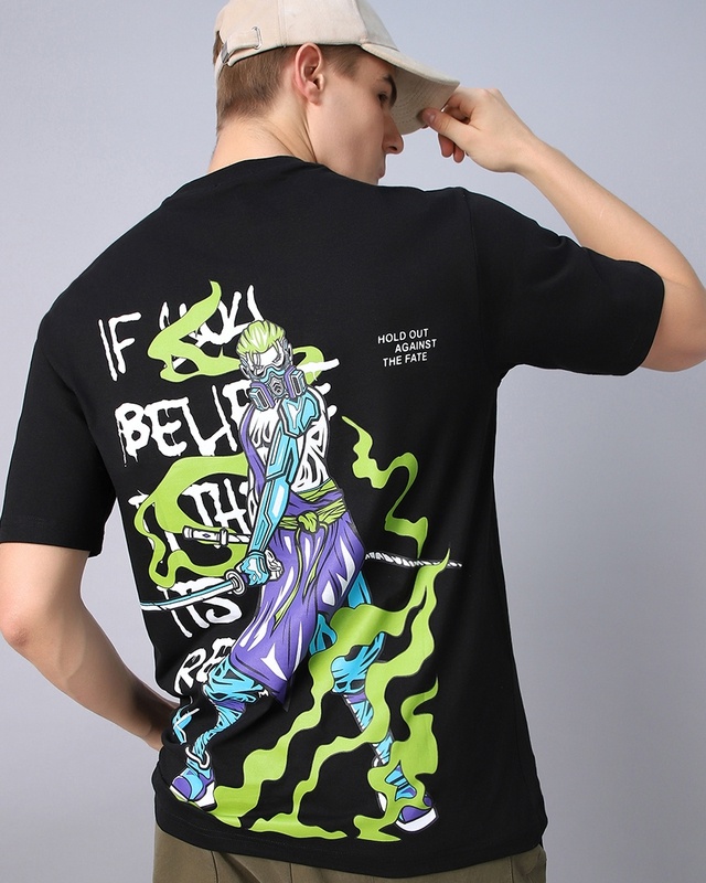 Shop Men's Black Andre Graphic Printed Oversized T-shirt-Front