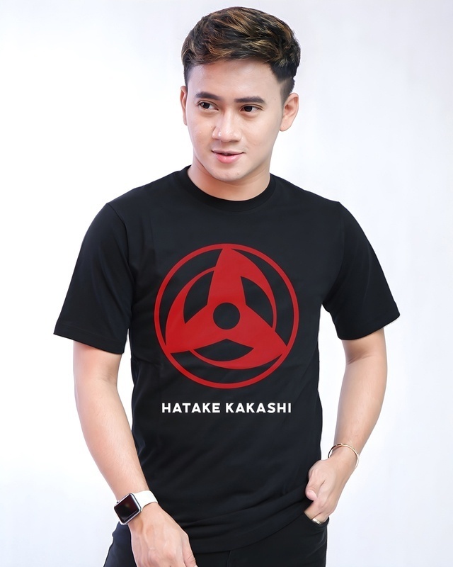 Shop Men's Black Anime Hatake Kakashi Printed Cotton T-shirt-Front