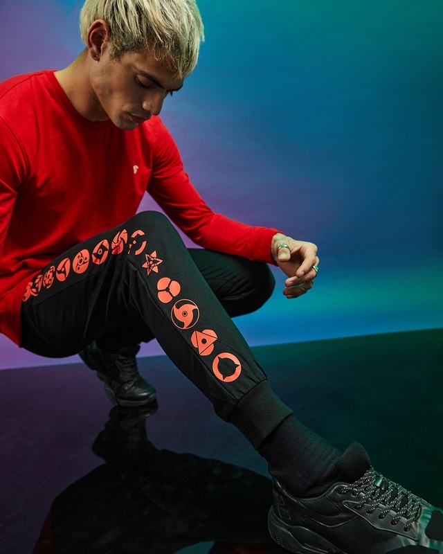 Shop Men's Black Anime Printed Joggers-Front