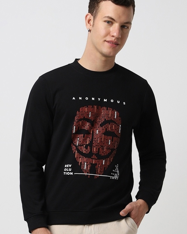 Shop Men's Black Anonymous Graphic Printed Sweatshirt-Front