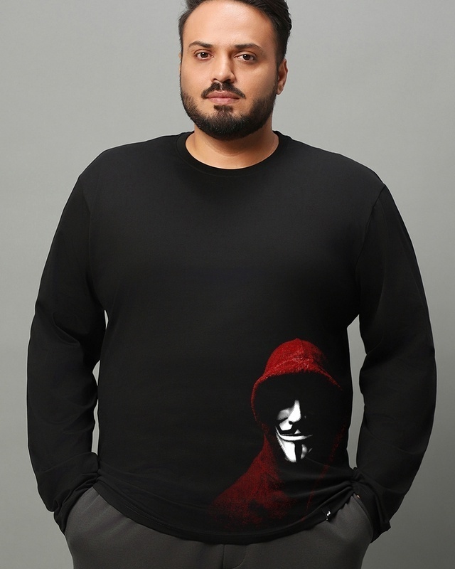 Shop Men's Black Anonymous Mask Graphic Printed Plus Size T-shirt-Front