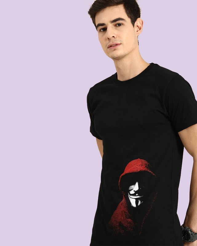 Shop Men's Black Anonymous Mask T-shirt-Front