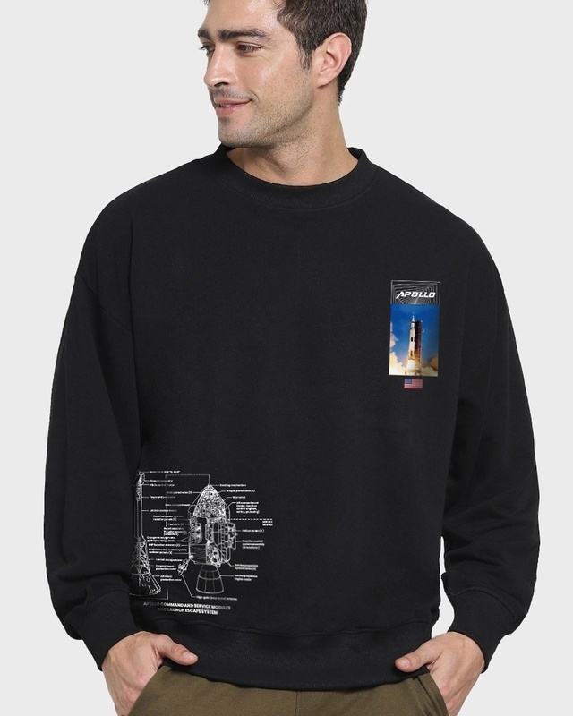 Shop Men's Black Apollo Graphic Printed Oversized Sweatshirt-Front