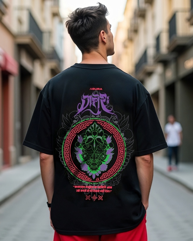 Shop Men's Black Ashura Graphic Printed Oversized T-shirt-Front