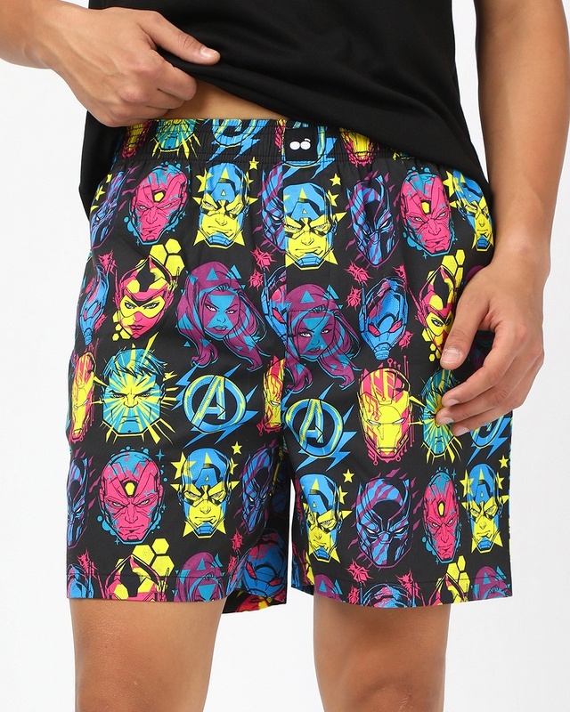 Shop Men's Black Avengers All Over Printed Boxers-Front